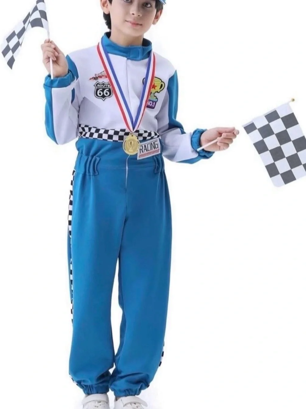 Kids Blue Race Car Driver Costume with Cap & Accessories NEW Halloween #Lux-T